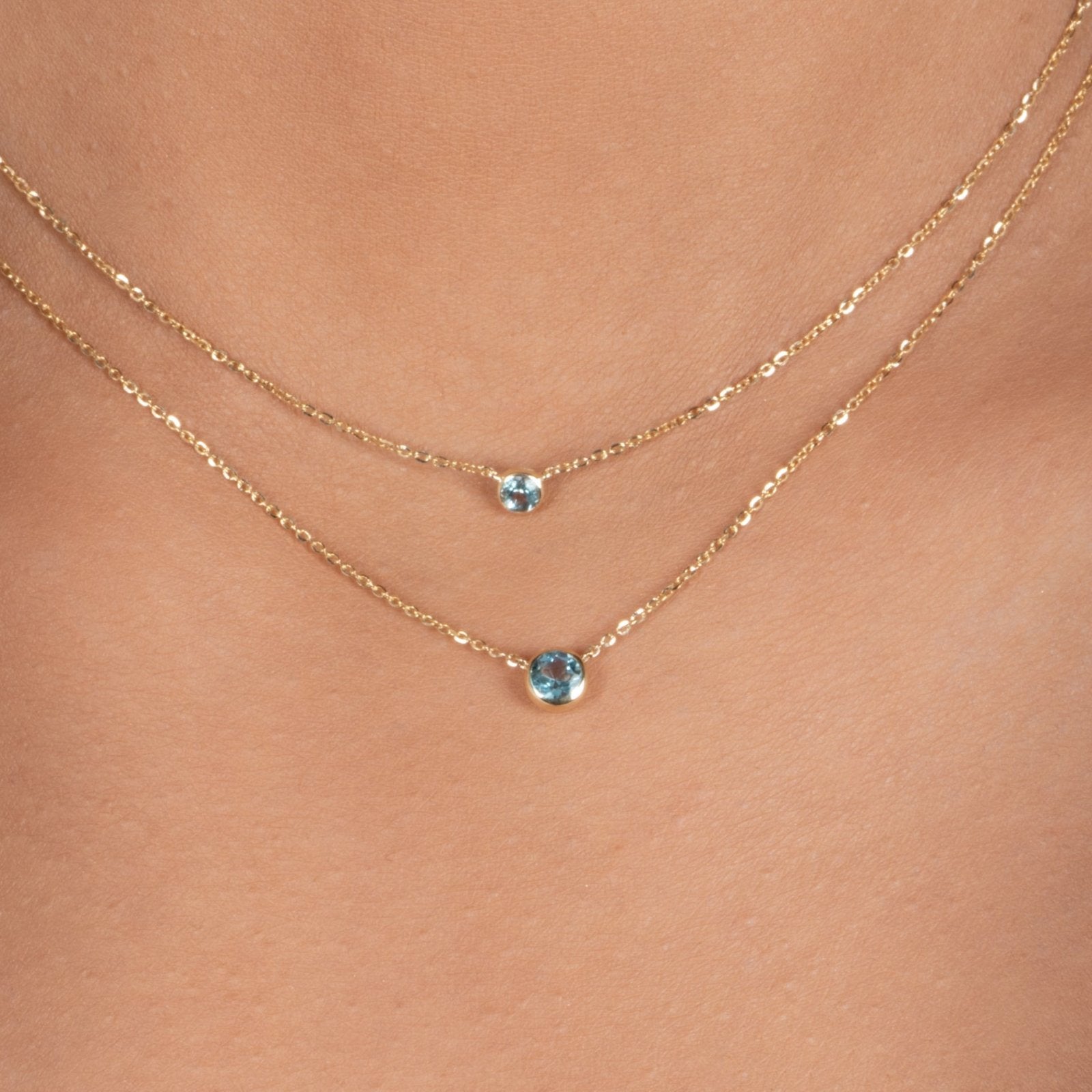 Gold Aquamarine Necklace - March Birthstone